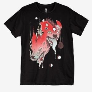 Black Hyena Wolf Red Eyeballs Cells Dividing Yokai Hot Topic Tee Shirt Sz XL